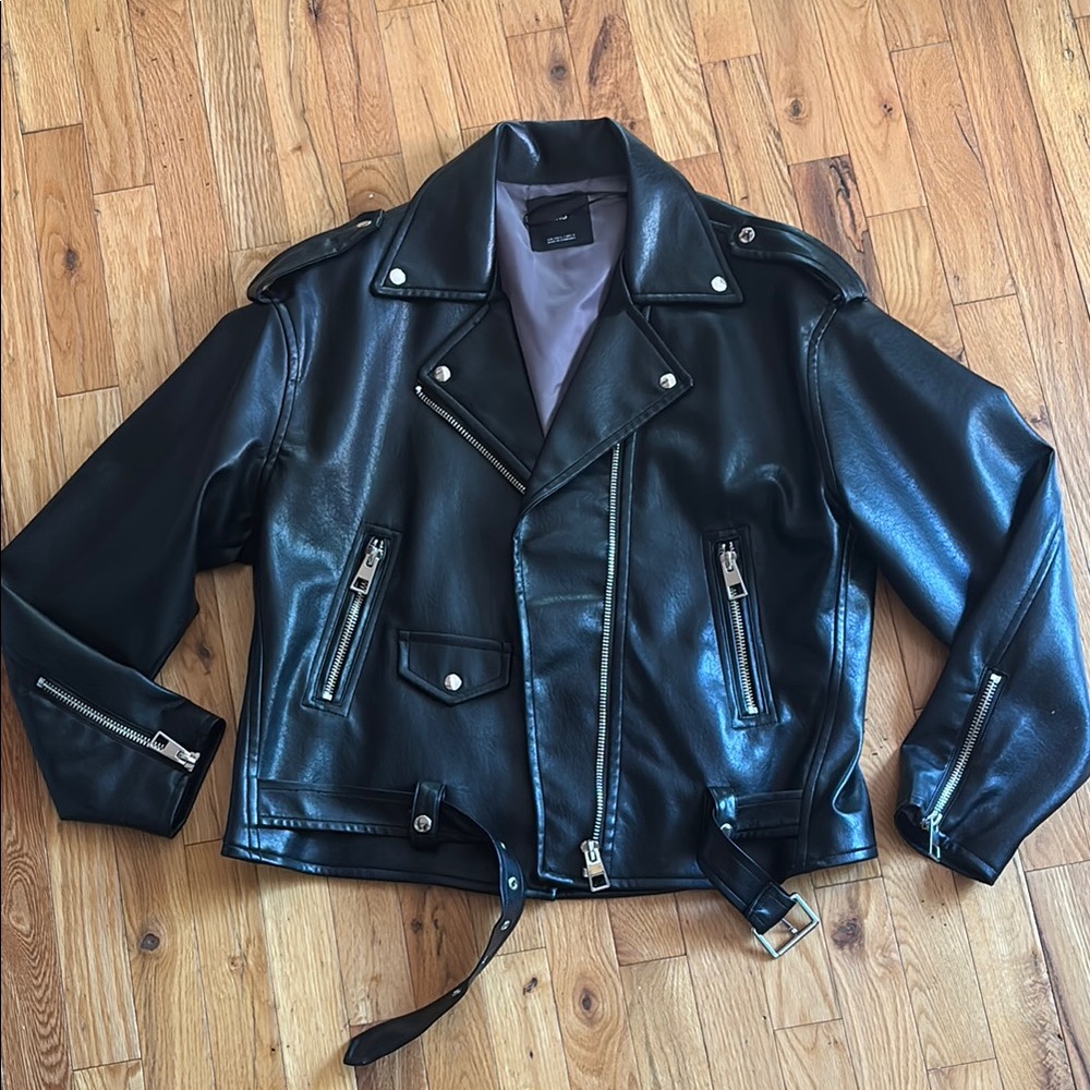Mango Black Leather Moto Jacket